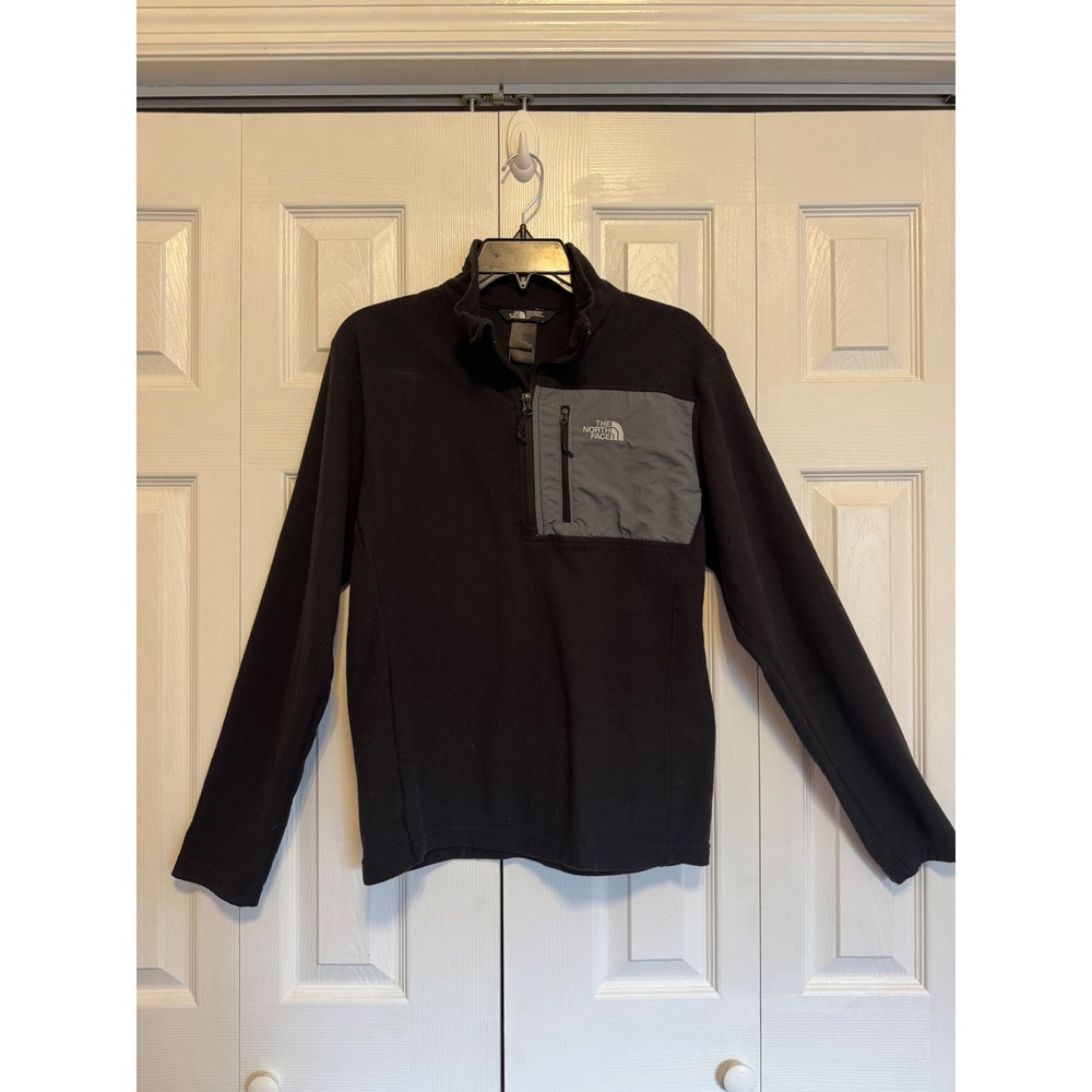 The North Face Mens Quarter Zip Fleece Pullover Black‎ Grey Pocket Small
